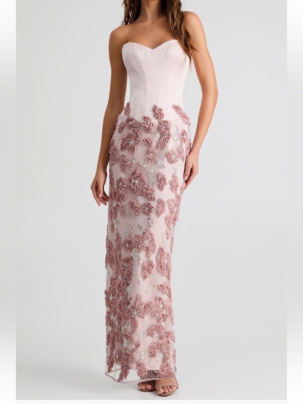 Helsi Julia Strapless 3D Floral Maxi Dress Blush Pink